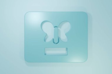 Mavi arkaplanda izole edilmiş bir çerçeve simgesinde Mavi Kelebek. Herbaryum. Minimalizm kavramı. 3 Boyutlu resimleme.