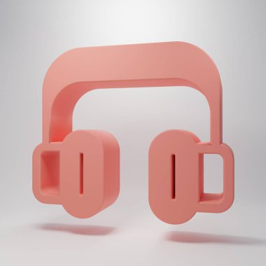 Pembe kulaklık simgesi pembe arka planda izole edilmiş. Müşteri hizmetleri, yardım hattı, çağrı merkezi, faq, bakım. Minimalizm kavramı. 3 Boyutlu resimleme.