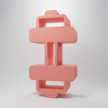 Pembe Dumbbell simgesi pembe arka planda izole edilmiş. Kas kaldırma, fitness halteri, spor malzemeleri. Minimalizm kavramı. 3 Boyutlu resimleme.