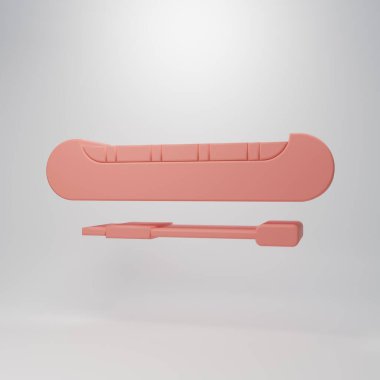 Pembe kano ve kürek ikonu pembe arka planda izole edilmiş. Balıkçılık ve turizm için kano. Açık hava aktiviteleri. Minimalizm kavramı. 3 Boyutlu resimleme.
