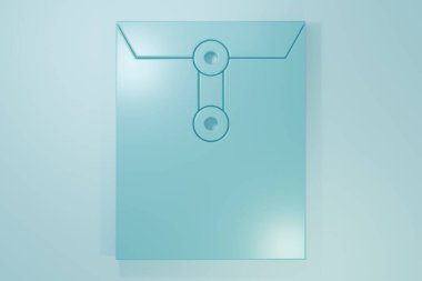 Mavi zarf simgesi mavi arkaplanda izole edildi. E- posta mektup sembolü. Minimalizm kavramı. 3 Boyutlu resimleme.