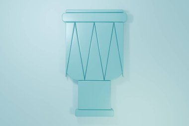 Mavi Davul simgesi mavi arkaplanda izole edildi. Müzik işareti. Müzik aleti sembolü. Minimalizm kavramı. 3 Boyutlu resimleme.