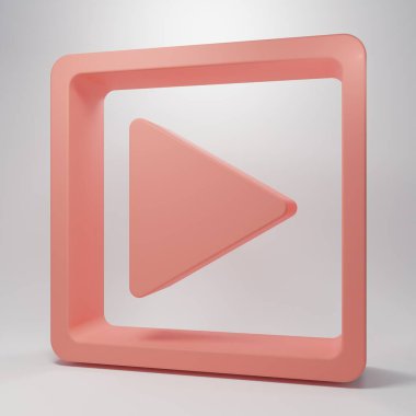 Pembe oyun pembe arkaplanda izole edilmiş kare simge şeklinde. Minimalizm kavramı. 3 Boyutlu resimleme.