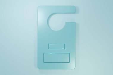 Mavi lütfen mavi arkaplanda izole edilmiş simgeyi rahatsız etmeyin. Otel Kapısı Askısı Etiketleri. Minimalizm kavramı. 3 Boyutlu resimleme.