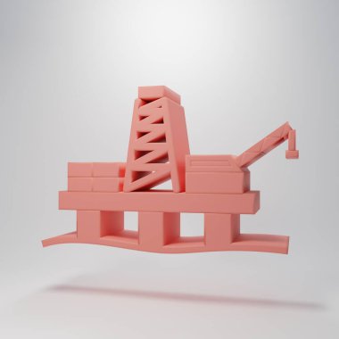 Deniz ikonundaki pembe yağ platformu pembe arka planda izole edilmiş. Denizde sondaj kulesi. Petrol platformu, doğalgaz, deniz aşırı sanayi. Minimalizm kavramı. 3 Boyutlu resimleme.