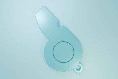 Mavi Düdük simgesi mavi arkaplanda izole edildi. Hakem sembolü. Spor ve spor burcu. Minimalizm kavramı. 3 Boyutlu resimleme.