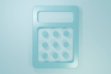 Mavi Hesap Makinesi simgesi mavi arkaplanda izole edildi. Muhasebe sembolü. İş hesaplamaları matematik eğitimi ve finans. Minimalizm kavramı. 3 Boyutlu resimleme.