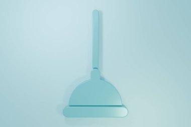 Mavi arka planda izole edilmiş boru temizleme ikonu için ahşap saplı mavi kauçuk pompa. Tuvalet pompası. Minimalizm kavramı. 3 Boyutlu resimleme.