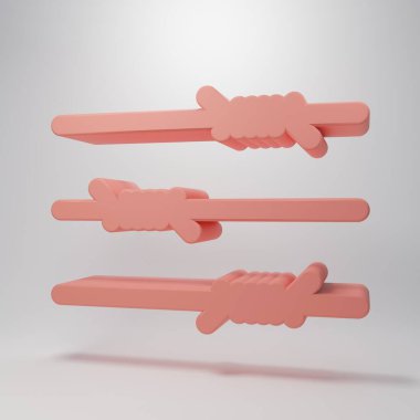 Pembe dikenli tel ikonu pembe arka planda izole edilmiş. Minimalizm kavramı. 3 Boyutlu resimleme.