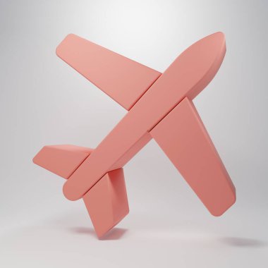 Pembe Uçak simgesi pembe arkaplanda izole edilmiş. Uçan uçak ikonu. Uçak tabelası. Minimalizm kavramı. 3 Boyutlu resimleme.