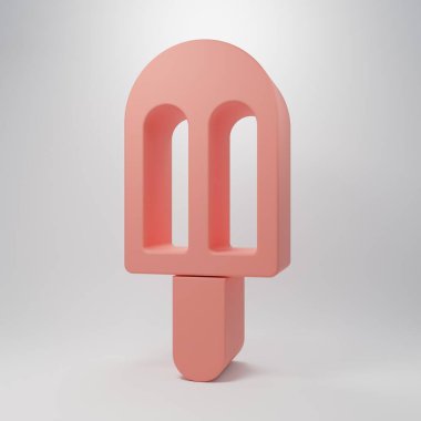 Pembe dondurma ikonu pembe arka planda izole edilmiş. Güzel sembol. Minimalizm kavramı. 3 Boyutlu resimleme.