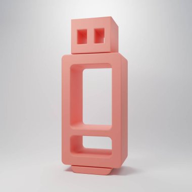 Pembe USB flaş bellek simgesi pembe arka planda izole edildi. Minimalizm kavramı. 3 Boyutlu resimleme.