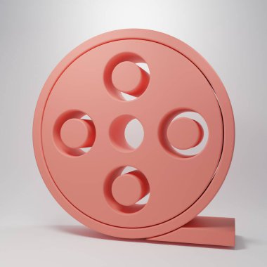Pembe Film makarası ikonu pembe arka planda izole edilmiş. Minimalizm kavramı. 3 Boyutlu resimleme.