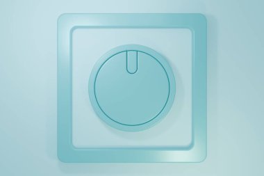 Mavi elektrik düğmesi simgesi mavi arkaplanda izole edildi. Açık ve kapalı simgesi. Loş ışık düğmesi işareti. Enerji tasarrufu kavramı. Minimalizm kavramı. 3 Boyutlu resimleme.