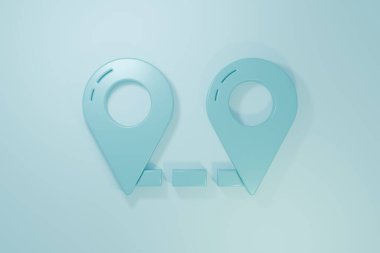 Blue Route konum simgesi mavi arkaplanda izole edildi. Harita işaretçisi işareti. Yol ya da yol kavramı. GPS navigatörü. Minimalizm kavramı. 3 Boyutlu resimleme.