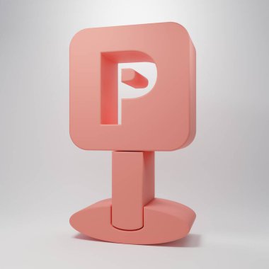 Pembe Park simgesi pembe arka planda izole edilmiş. Sokak tabelası. Minimalizm kavramı. 3 Boyutlu resimleme.