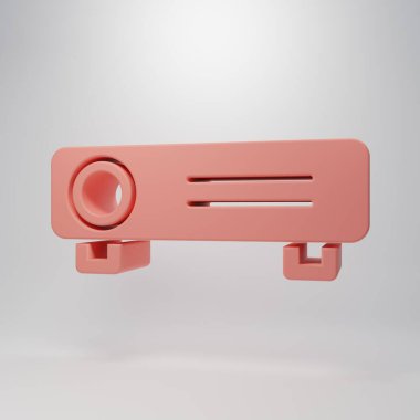 Pembe Sunum, film, film, medya projektör ikonu pembe arka planda izole edildi. Minimalizm kavramı. 3 Boyutlu resimleme.