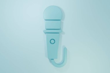 Mavi Mikrofon simgesi mavi arkaplanda izole edildi. Radyodaki mikrofondan. Sözcü işareti. Minimalizm kavramı. 3 Boyutlu resimleme.