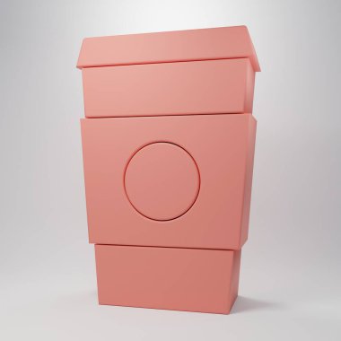 Pembe kahve fincanı pembe arka planda izole edilmiş bir ikon haline gelecek. Minimalizm kavramı. 3 Boyutlu resimleme.