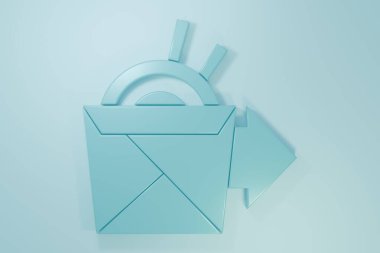 Blue Online sipariş ve erişte teslimat ikonu mavi arka planda izole edildi. Minimalizm kavramı. 3 Boyutlu resimleme.