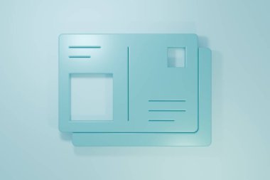 Mavi arka planda izole edilmiş vize damgalı mavi pasaport. Kimlik Belgesi. Minimalizm kavramı. 3 Boyutlu resimleme.