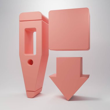 Tıbbi muayene ikonu için pembe medikal termometre pembe arka planda izole edilmiş. Minimalizm kavramı. 3 Boyutlu resimleme.