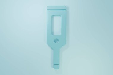 Tıbbi muayene ikonu için mavi tıbbi termometre mavi arka planda izole edildi. Minimalizm kavramı. 3 Boyutlu resimleme.