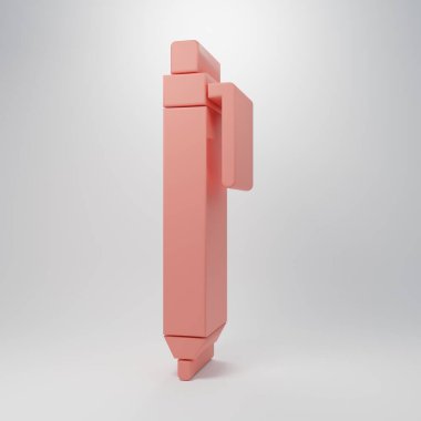 Pembe kalem simgesi pembe arkaplanda izole edilmiş. Minimalizm kavramı. 3 Boyutlu resimleme.