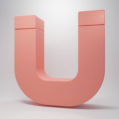 Pembe Mıknatıs simgesi pembe arka planda izole edilmiş. At nalı mıknatısı, manyetizma, manyetizma, çekim. Minimalizm kavramı. 3 Boyutlu resimleme.