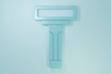 Mavi arkaplanda mavi tıraş bıçağı simgesi izole edildi. Minimalizm kavramı. 3 Boyutlu resimleme.