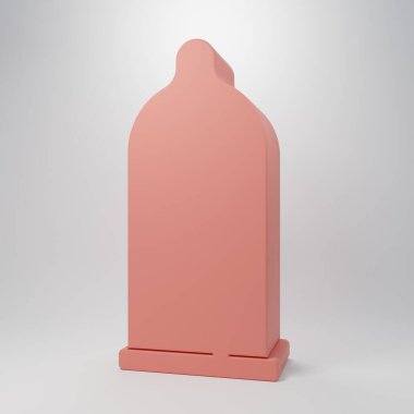 Pembe prezervatif güvenli seks ikonu pembe arka planda izole edilmiş. Güvenli aşk sembolü. Erkekler için doğum kontrol yöntemi. Minimalizm kavramı. 3 Boyutlu resimleme.