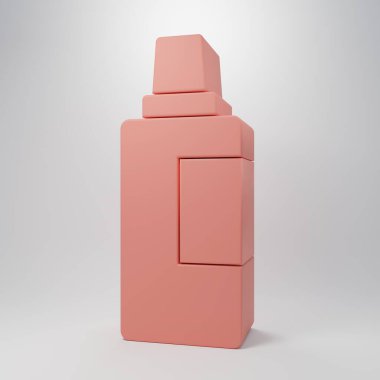 Çamaşır deterjanı, çamaşır suyu, bulaşık deterjanı ya da pembe arka planda izole edilmiş başka bir temizlik malzemesi ikonu için pembe plastik şişe. Minimalizm kavramı. 3 Boyutlu resimleme.