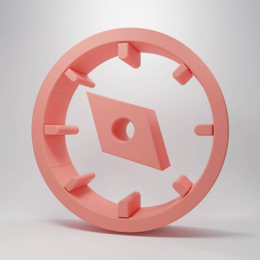 Pembe pusula simgesi pembe arkaplanda izole edildi. Rüzgâr yön bulma sembolü. Rüzgar gül işareti. Minimalizm kavramı. 3 Boyutlu resimleme.