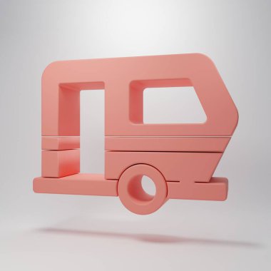 Pembe karavan kampı ikonu pembe arka planda izole edilmiş. Gezici ev, karavan, yolculuk için ev karavanı. Minimalizm kavramı. 3 Boyutlu resimleme.
