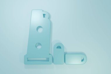 Mavi Silah dergisi ve kurşun ikonu mavi arka planda izole edilmiş. Minimalizm kavramı. 3 Boyutlu resimleme.