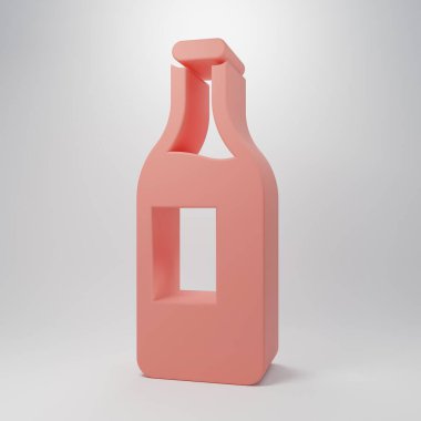 Pembe şarap şişesi ikonu pembe arka planda izole edilmiş. Minimalizm kavramı. 3 Boyutlu resimleme.