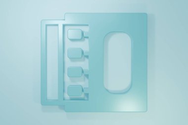 Mavi kibrit kutusu ve mavi arkaplanda izole edilmiş kibrit kutusu. Minimalizm kavramı. 3 Boyutlu resimleme.