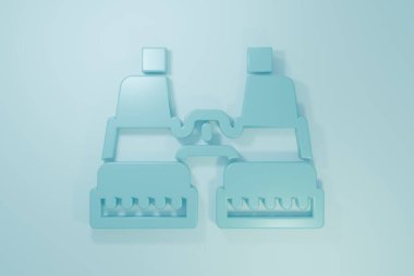 Mavi Dürbün simgesi mavi arkaplanda izole edildi. Yazılım işareti bul. Casus ekipman sembolü. Minimalizm kavramı. 3 Boyutlu resimleme.