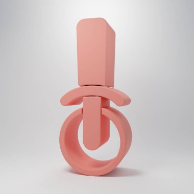 Pembe pizza bıçak ikonu pembe arka planda izole edilmiş. Pizza kesme tabelası. Çelik mutfak gereçleri. Minimalizm kavramı. 3 Boyutlu resimleme.