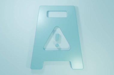 Mavi ıslak zemin ve temizlik ikonu mavi arka planda izole edildi. Temizlik hizmeti konsepti. Minimalizm kavramı. 3 Boyutlu resimleme.