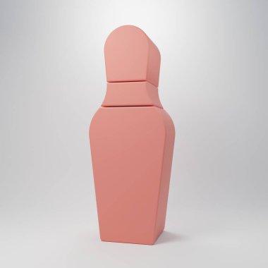 Pembe Bowling pin simgesi pembe arka planda izole edilmiş. Minimalizm kavramı. 3 Boyutlu resimleme.