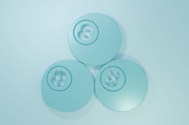 Mavi bilardo bilardo topu. Mavi arka planda 8 numaralı ikon izole edilmiş. Minimalizm kavramı. 3 Boyutlu resimleme.