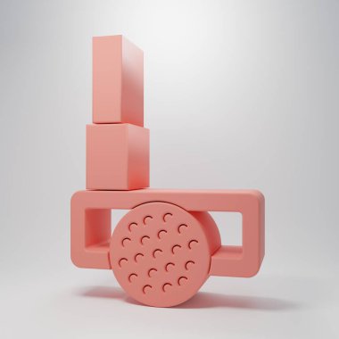 Pembe arka planda top ikonu olan pembe golf sopası. Minimalizm kavramı. 3 Boyutlu resimleme.