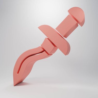 Pembe Hançer ikonu pembe arka planda izole edilmiş. Bıçak ikonu. Keskin bıçaklı kılıç. Minimalizm kavramı. 3 Boyutlu resimleme.