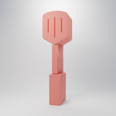 Pembe barbekü spatula ikonu pembe arka planda izole edilmiş. Mutfak spatula ikonu. Barbekü spatula işareti. Barbekü ve ızgara aleti. Minimalizm kavramı. 3 Boyutlu resimleme.