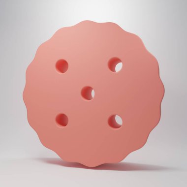 Pembe kurabiye ya da pembe arka planda çikolata ikonlu bisküvi. Minimalizm kavramı. 3 Boyutlu resimleme.