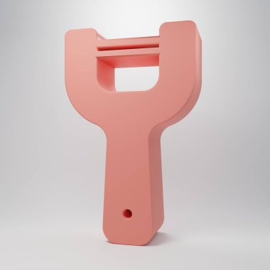 Pembe sebze soyucu ikonu pembe arka planda izole edilmiş. Sebze temizlemek için bıçak. Mutfak eşyası, alet edevat. Minimalizm kavramı. 3 Boyutlu resimleme .