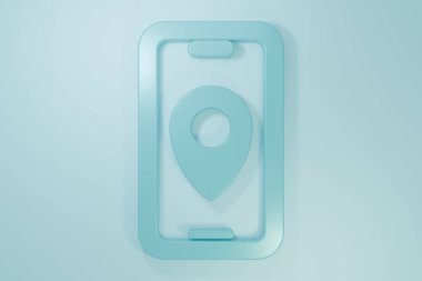 Şehir haritası yön bulma simgesinin mavi arkaplanda izole edilmiş mavi bilgileri. Mobil Uygulama Arayüzü tasarımı. Coğrafi konsept. Minimalizm kavramı. 3 Boyutlu resimleme .