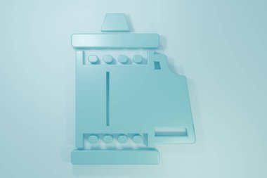 Mavi Kamera klasik film rulo kartuş ikonu mavi arka planda izole edildi. 35 mm 'lik film kutusu. Film şeridi fotoğrafçı ekipmanı. Minimalizm kavramı. 3 Boyutlu resimleme.