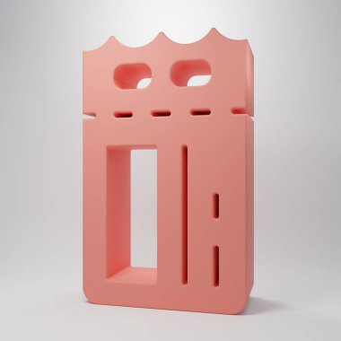Pembe sinema bileti ikonu pembe arka planda izole edilmiş. Minimalizm kavramı. 3 Boyutlu resimleme.